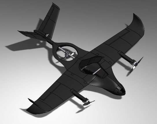 Top perspective dark render of ORCA airframe
